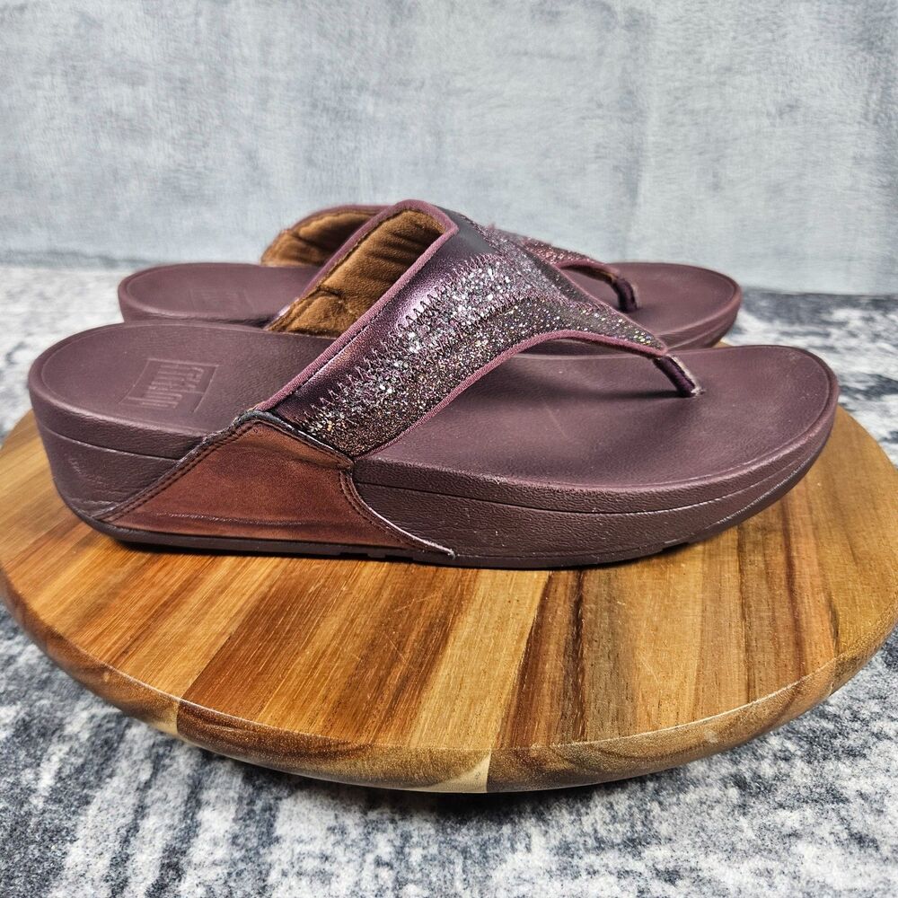 FitFlop Lulu Ombre Glitter Shoes Womens 9 Eggplant Thong Sandals Comfort Slip On